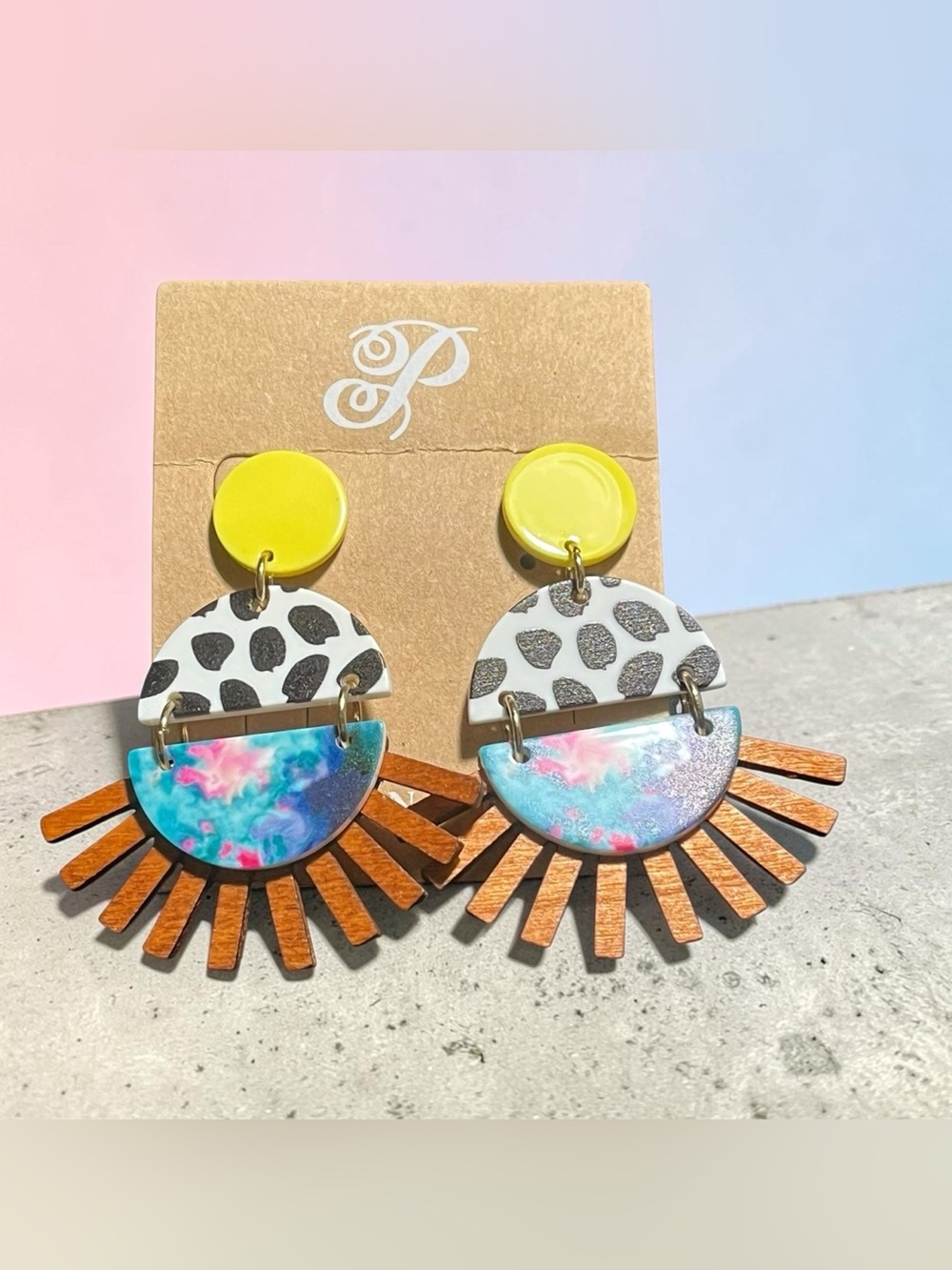 Plunder Yellow, Black, White & Multi-Color Statement Fan Drop Earrings